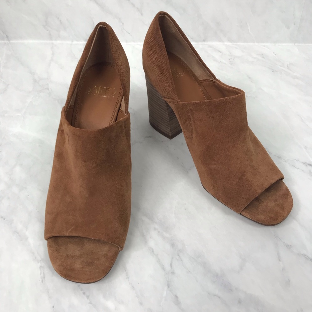 Franco Sarto Peep Toe Booties Leather NWOT Tan - Picture 3 of 6